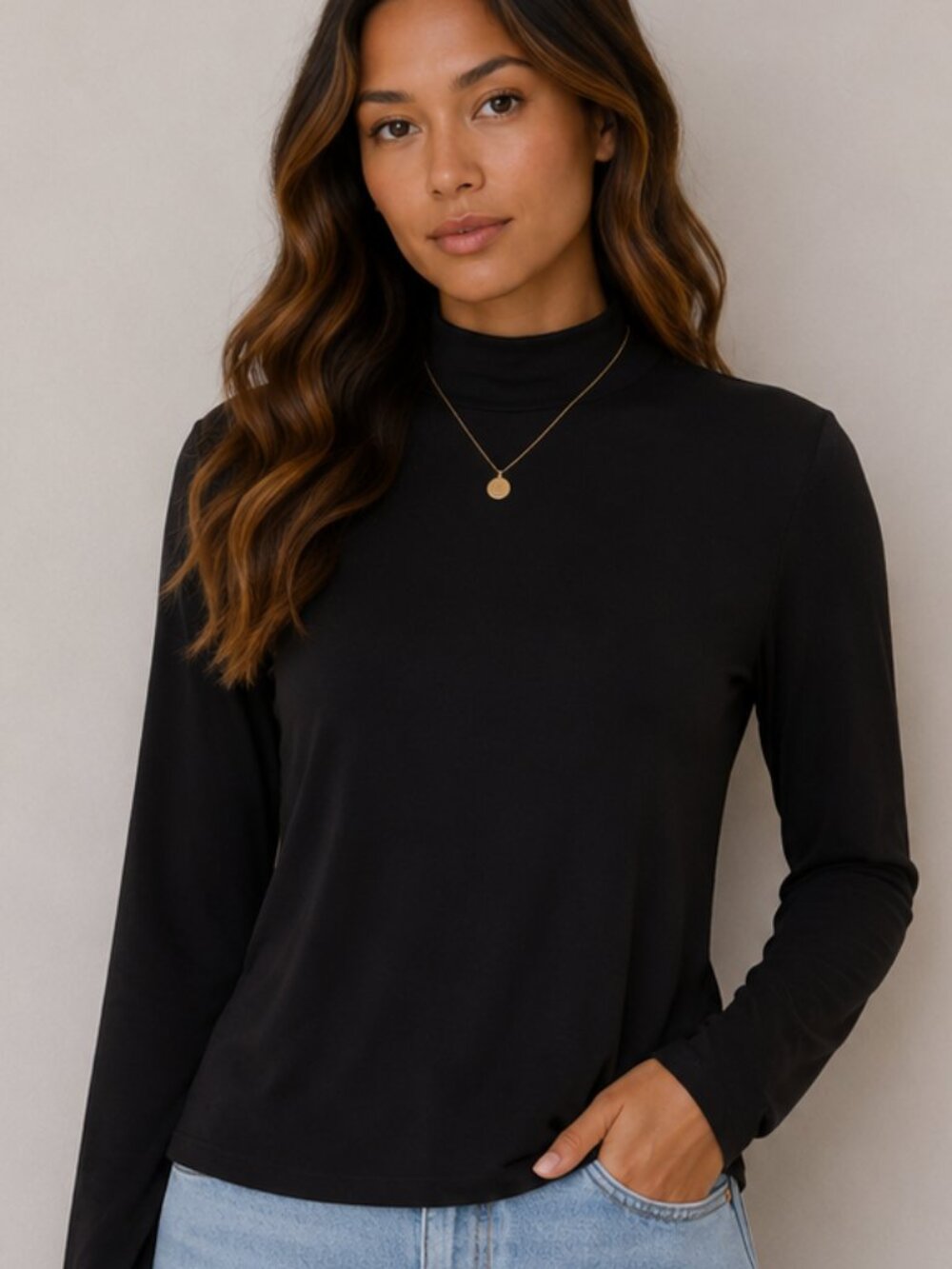 Wilfred Black Mock Neck Long Sleeve Knit Top Size Small